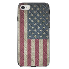 DistinctInk® Clear Shockproof Hybrid Case for Apple iPhone / Samsung Galaxy / Google Pixel - US Flag on Diamond Plate Steel Image