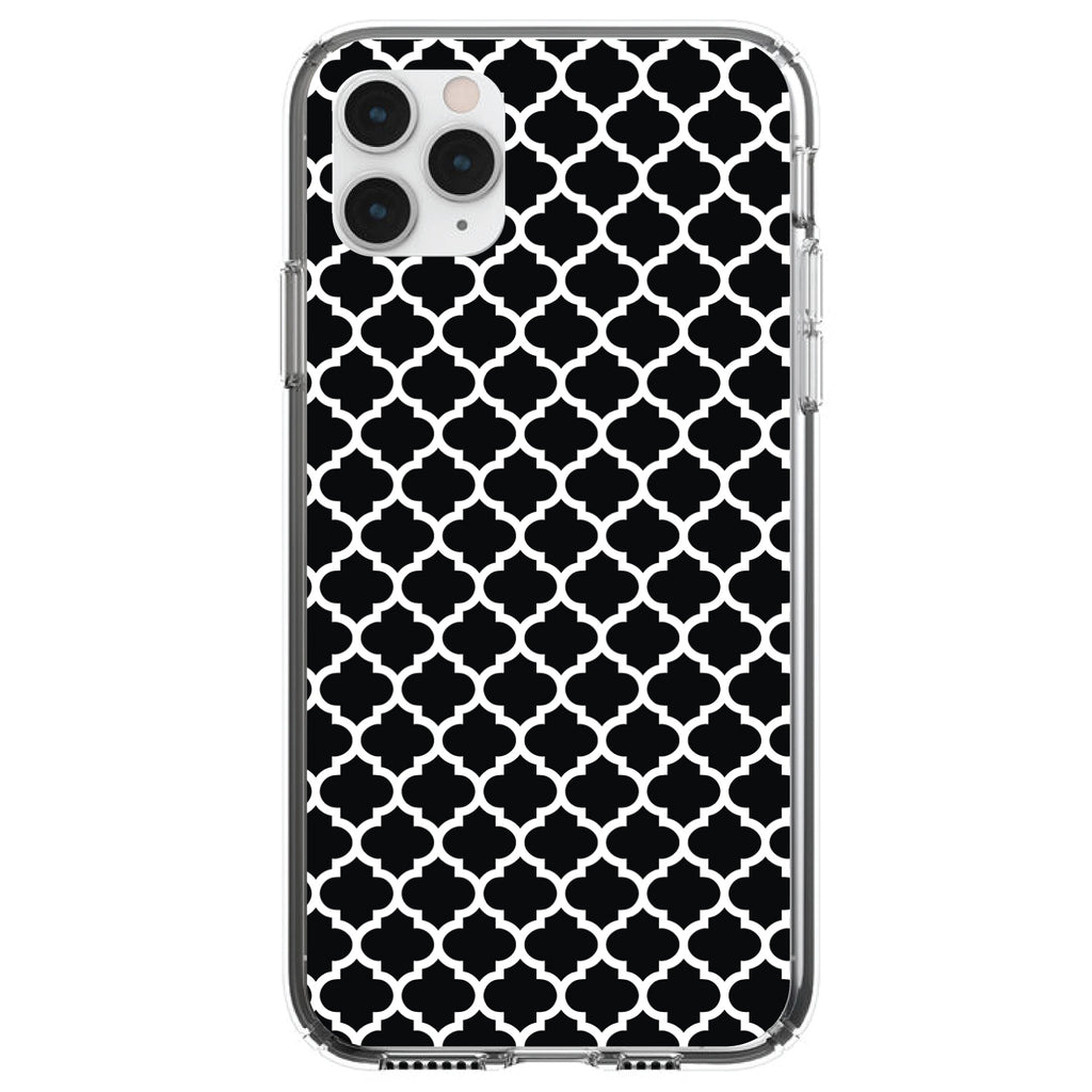 Black White Moroccan Lattice Clear Shockproof iPhone Case