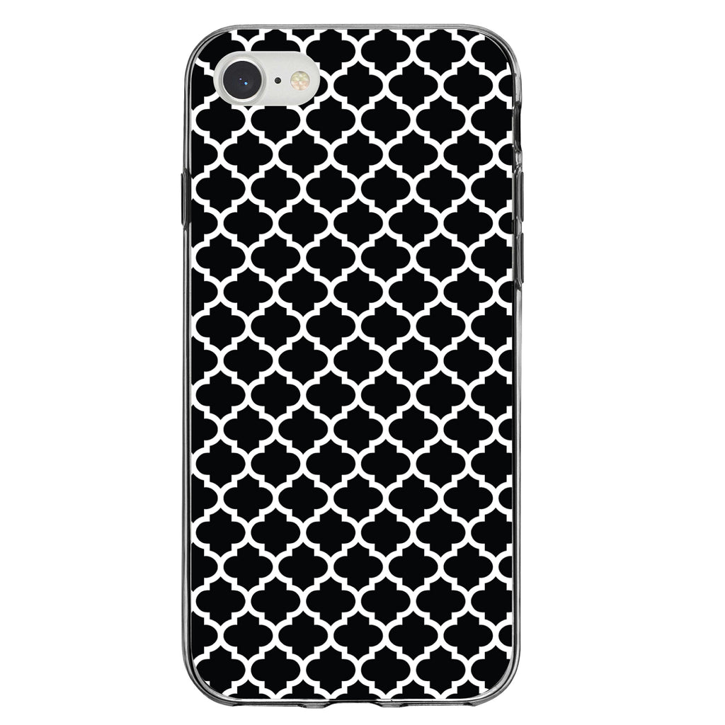 Black White Moroccan Lattice Clear Shockproof iPhone Case, view 5