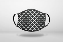 Black White Moroccan Lattice - 3-Ply Reusable Soft Face Mask Covering, Unisex, Cotton Inner Layer