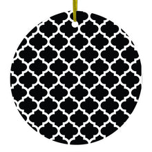 Black White Moroccan Lattice Ceramic Ornament
