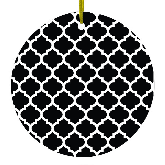 Black White Moroccan Lattice Ceramic Ornament