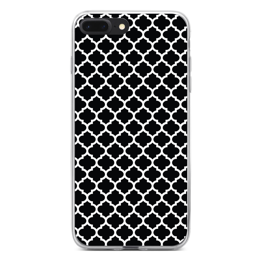 Black White Moroccan Lattice Clear Shockproof iPhone Case, view 6