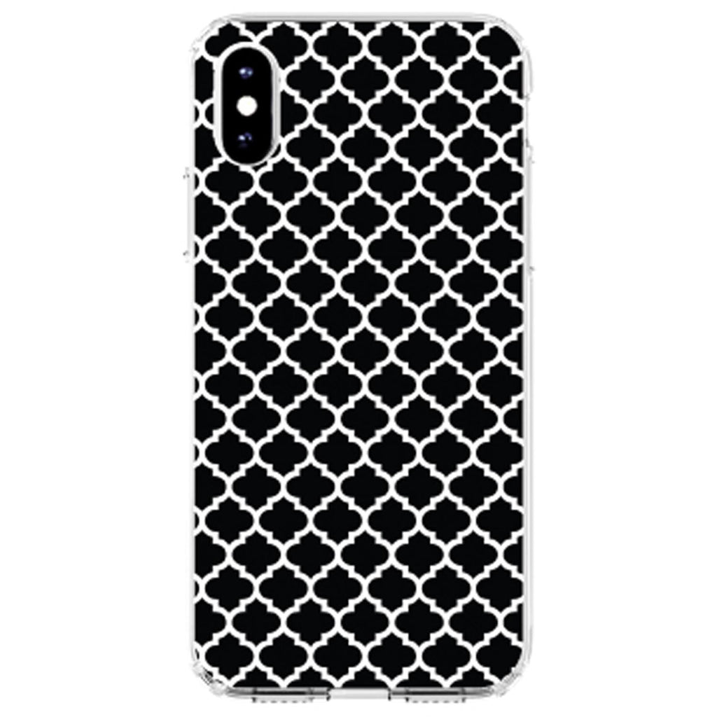Black White Moroccan Lattice Clear Shockproof iPhone Case, view 2