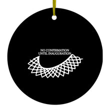 DistinctInk® Hanging Ceramic Christmas Tree Ornament with Gold String - Great Gift / Present - 2 3/4 inch Diameter - No Confirmation Until Inauguration - Ruth Bader Ginsburg - Dissent Colllar - RIP RBG