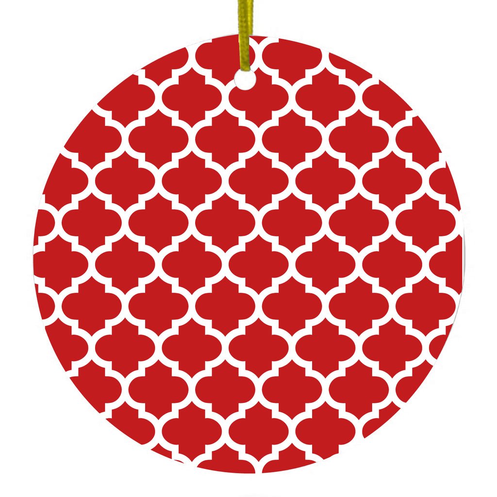 Red White Moroccan Lattice Ceramic Ornament