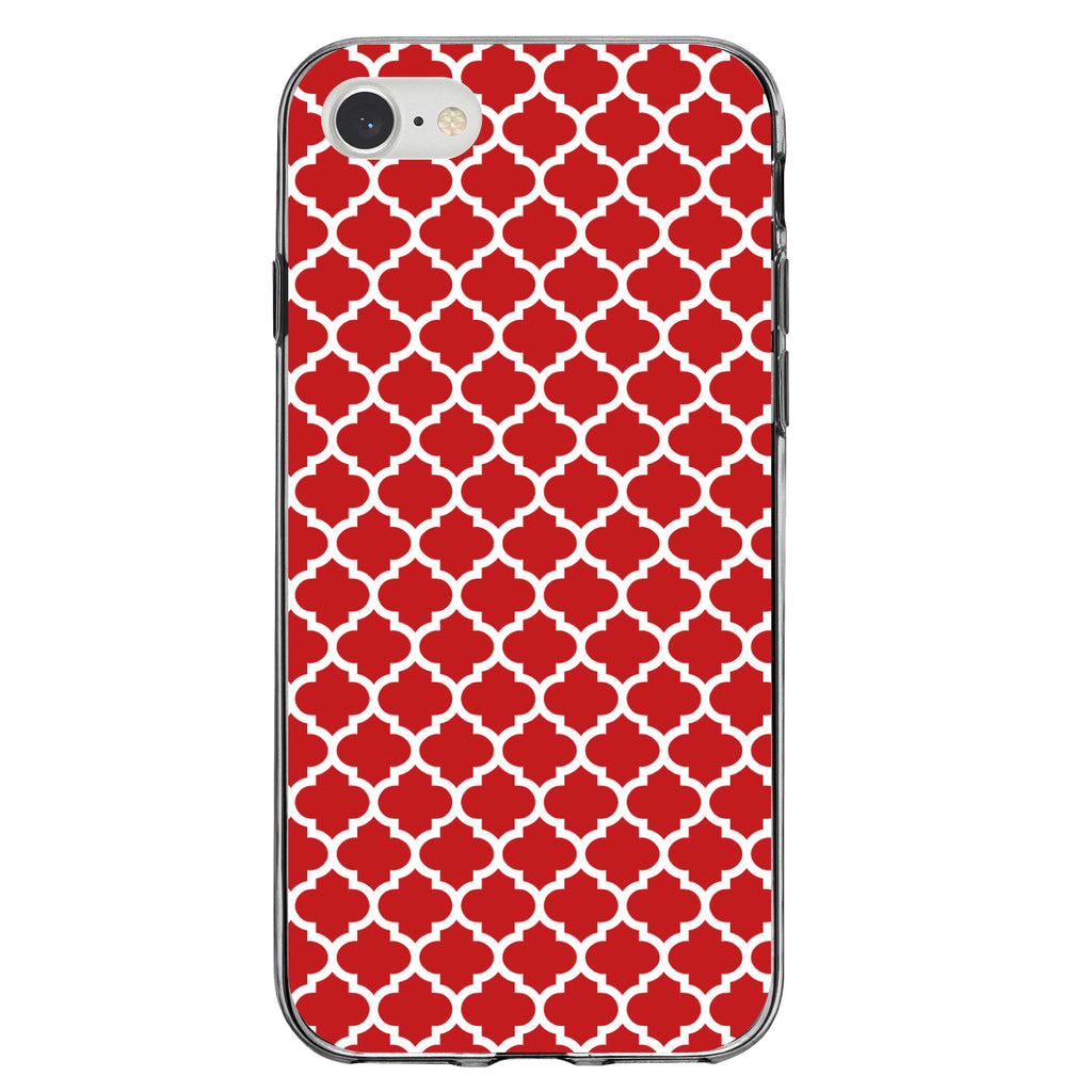 Red White Moroccan Lattice Clear Shockproof iPhone Case, view 5