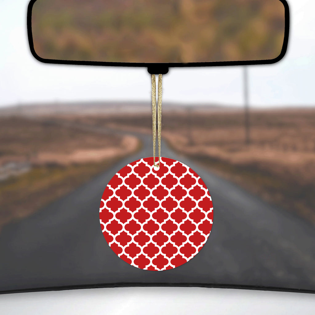 Red White Moroccan Lattice Ceramic Ornament, view 3