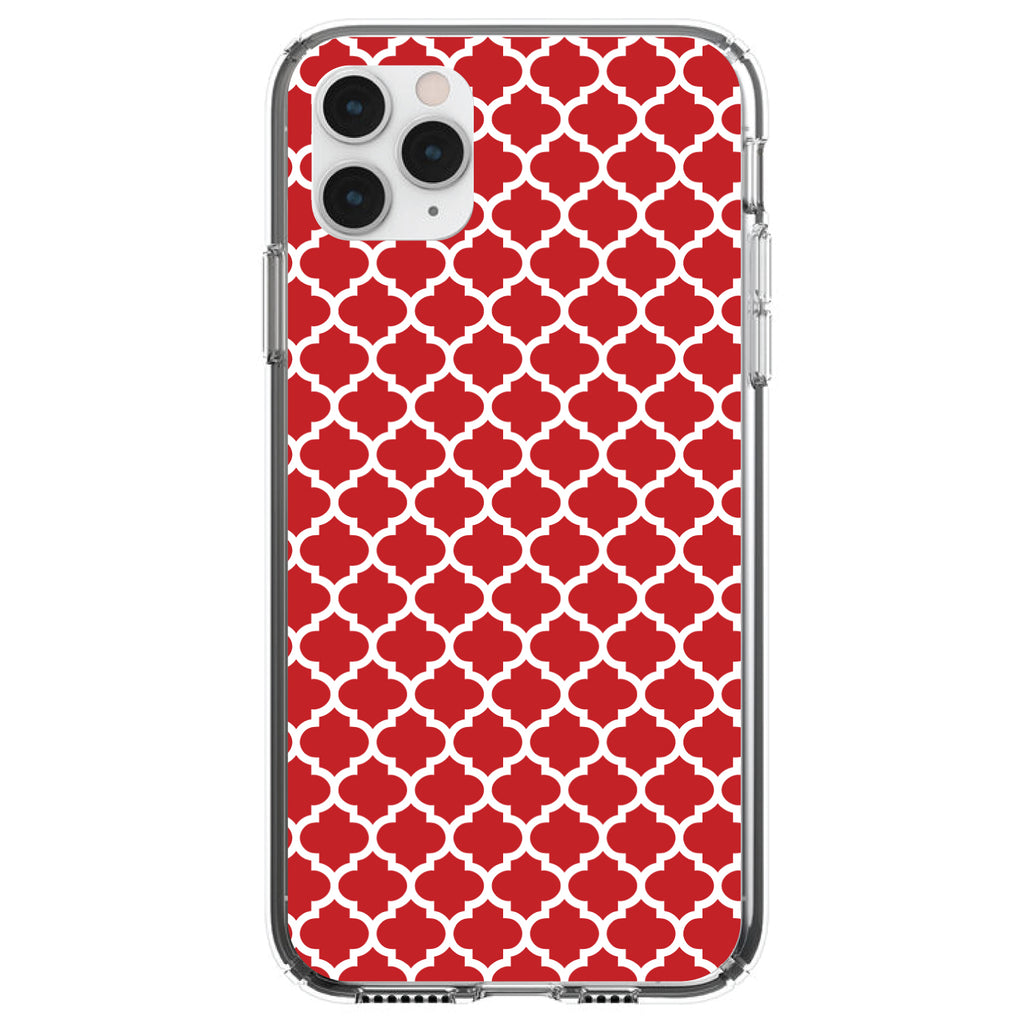Red White Moroccan Lattice Clear Shockproof iPhone Case