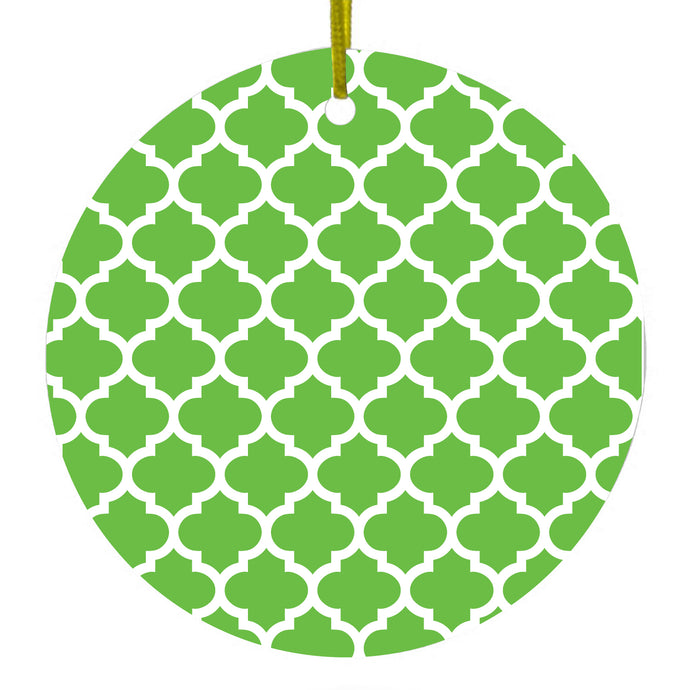 Green White Moroccan Lattice Ceramic Ornament