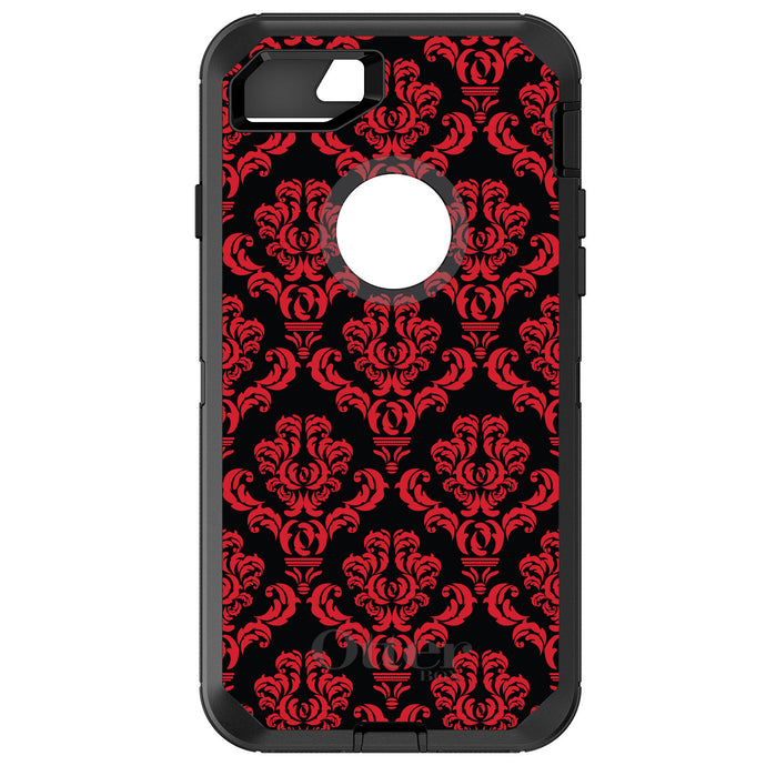 DistinctInk™ OtterBox Defender Series Case for Apple iPhone / Samsung Galaxy / Google Pixel - Black Red Damask Pattern