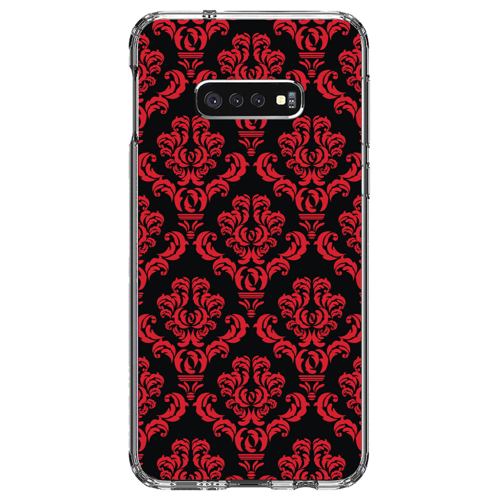 Black Red Damask Pattern Clear Shockproof iPhone Case, view 18