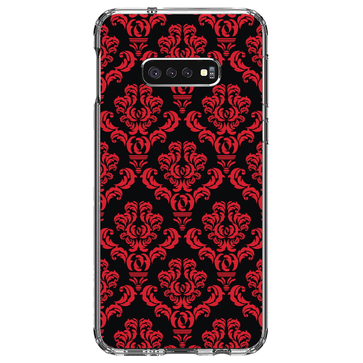 Black Red Damask Pattern Clear Shockproof iPhone Case, view 18