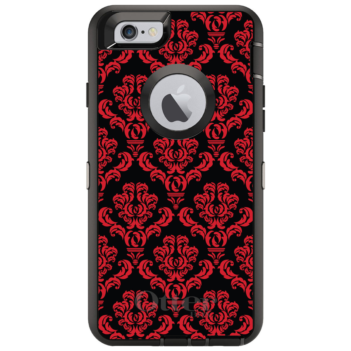 Black Red Damask Pattern OtterBox Defender Case for iPhone & Galaxy, view 4