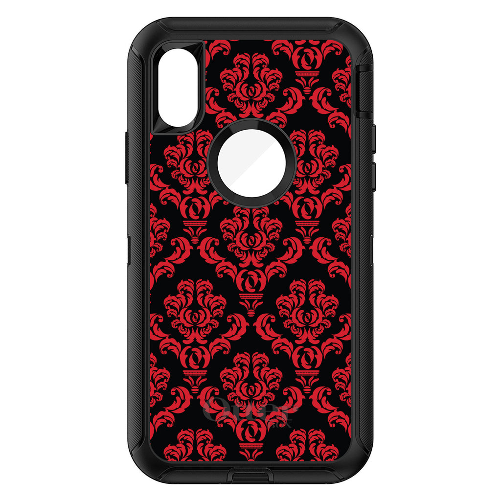Black Red Damask Pattern OtterBox Defender Case for iPhone & Galaxy, view 3