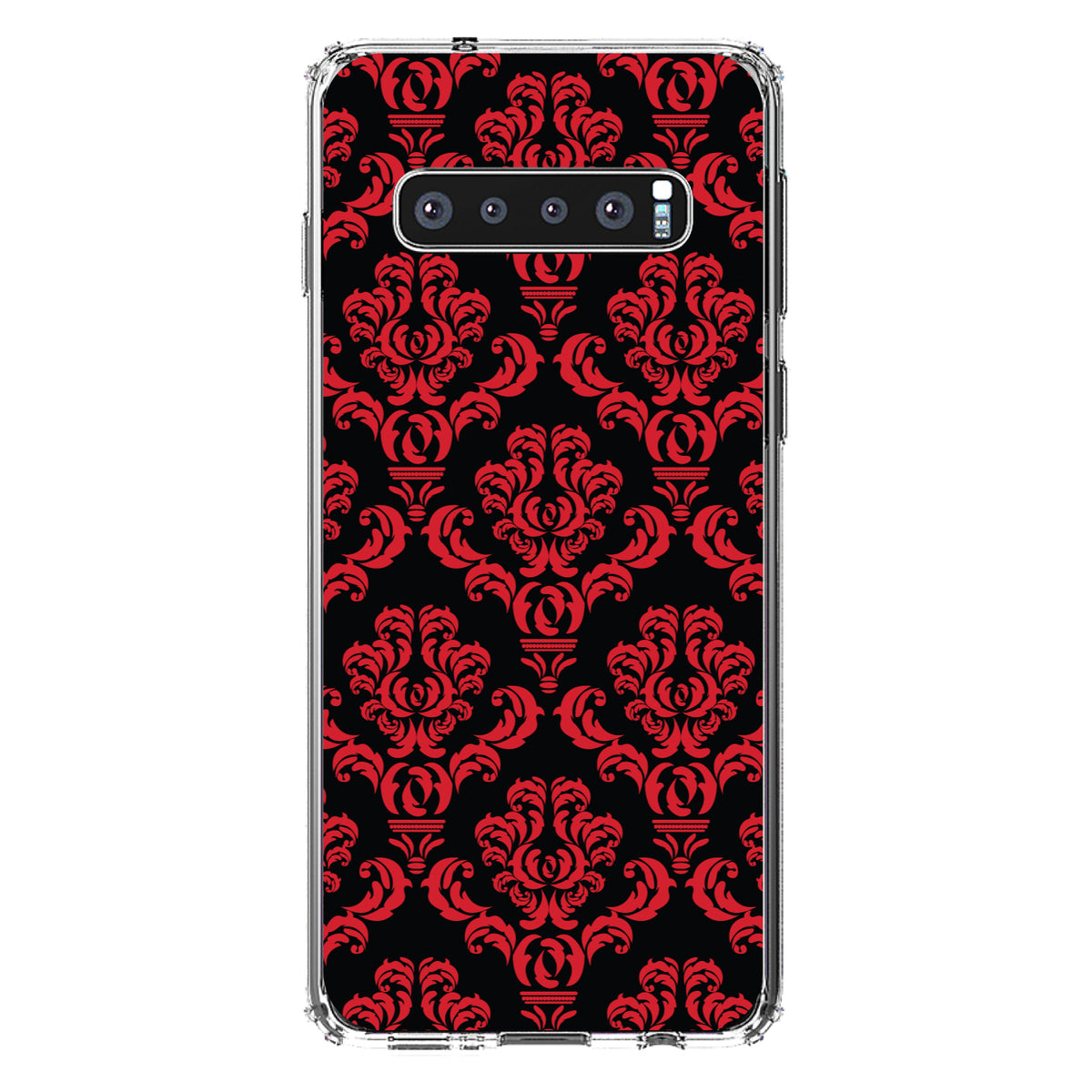 Black Red Damask Pattern Clear Shockproof iPhone Case, view 16