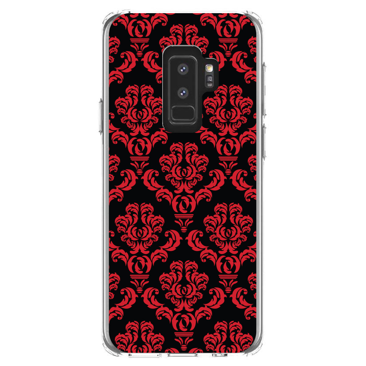 Black Red Damask Pattern Clear Shockproof iPhone Case, view 20
