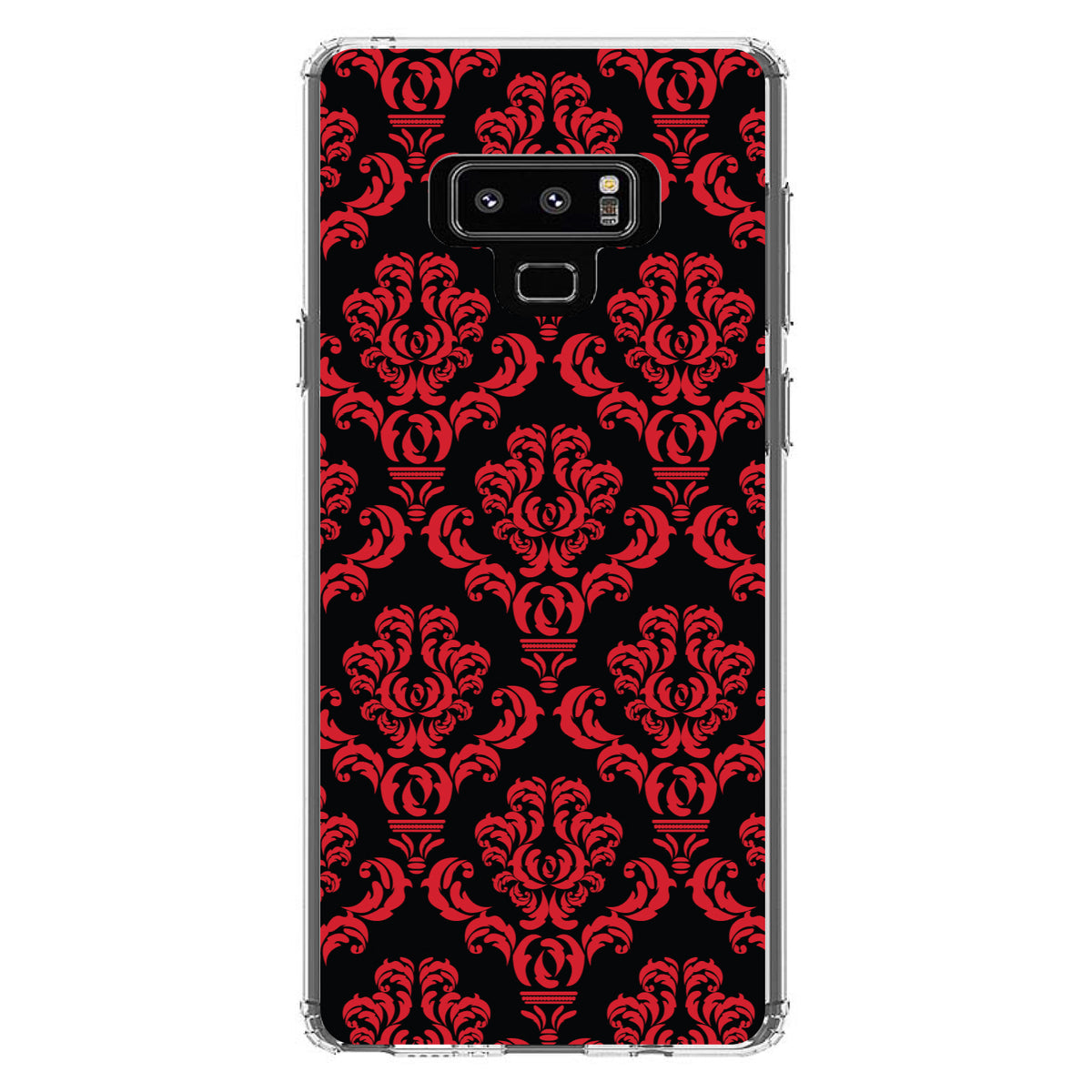 Black Red Damask Pattern Clear Shockproof iPhone Case, view 11