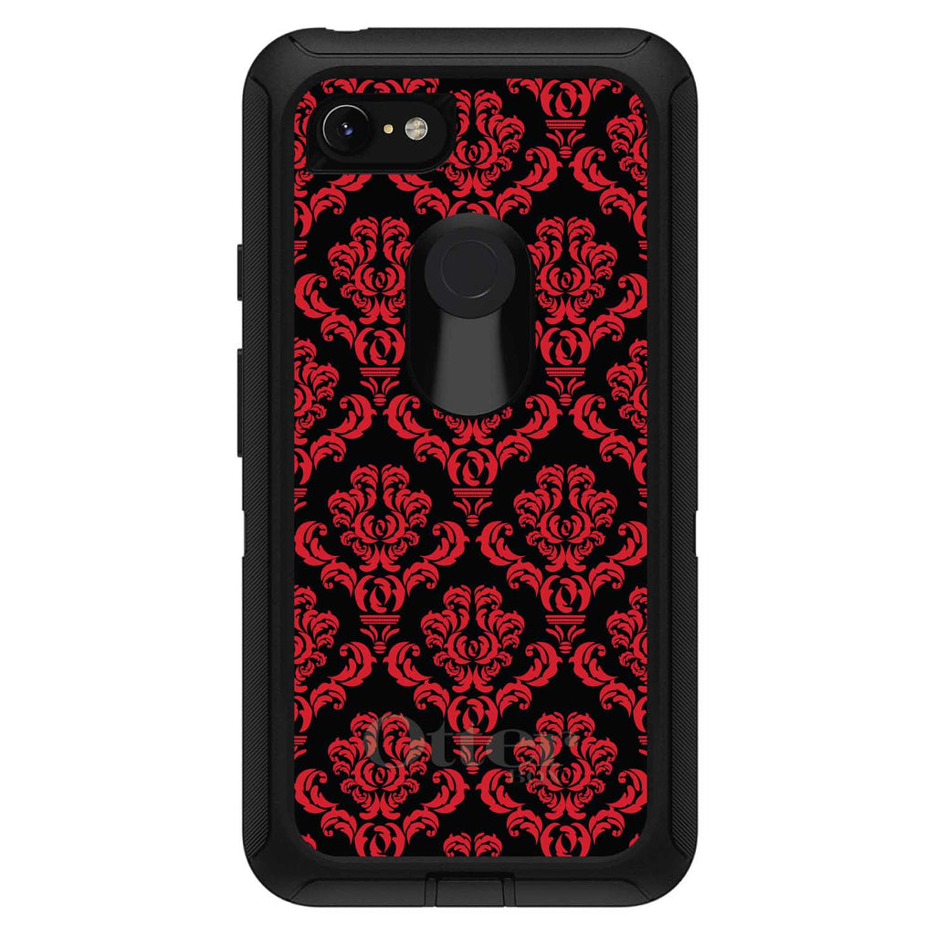 Black Red Damask Pattern OtterBox Defender Case for iPhone & Galaxy, view 18