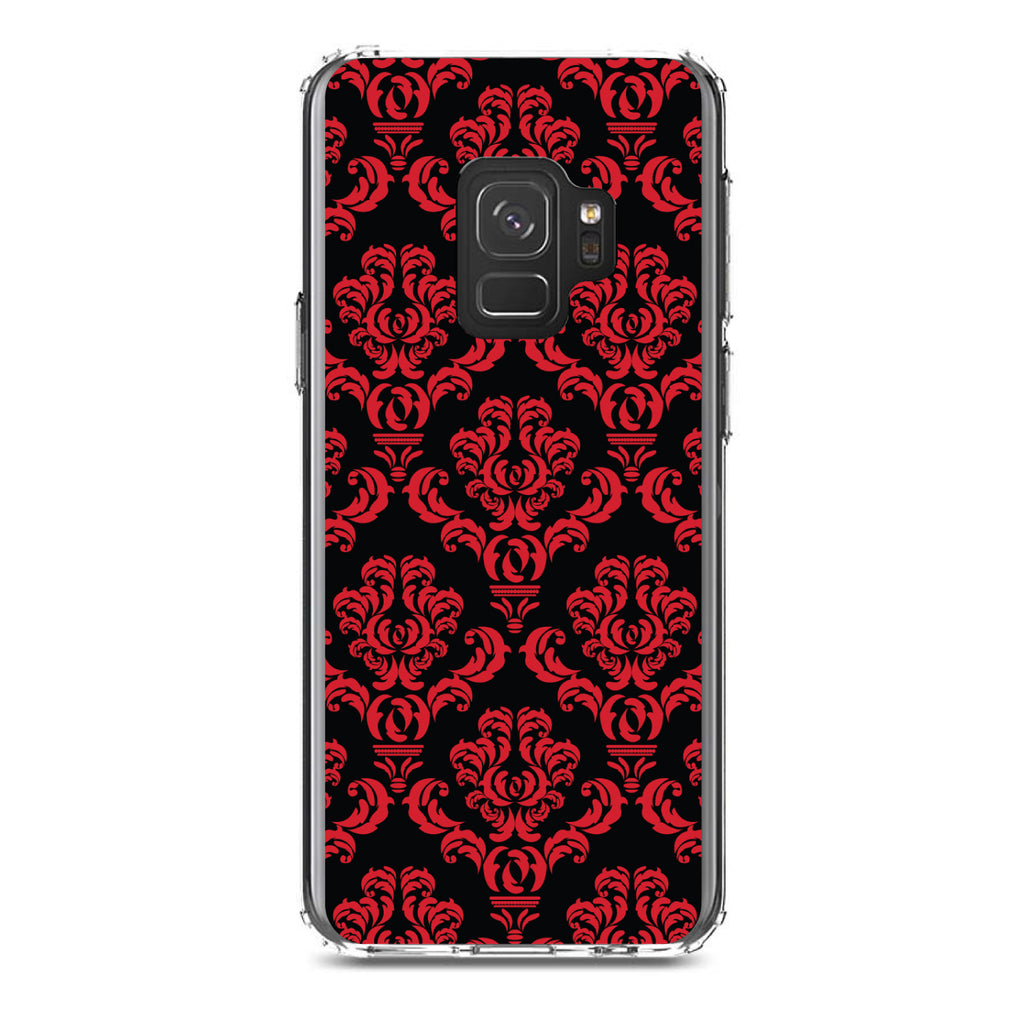 Black Red Damask Pattern Clear Shockproof iPhone Case, view 19