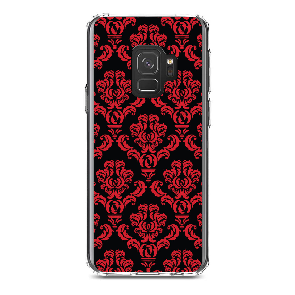 Black Red Damask Pattern Clear Shockproof iPhone Case, view 19
