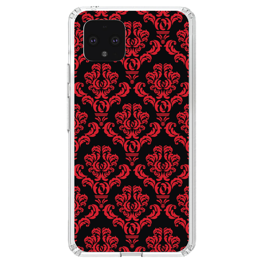 Black Red Damask Pattern Clear Shockproof iPhone Case, view 23