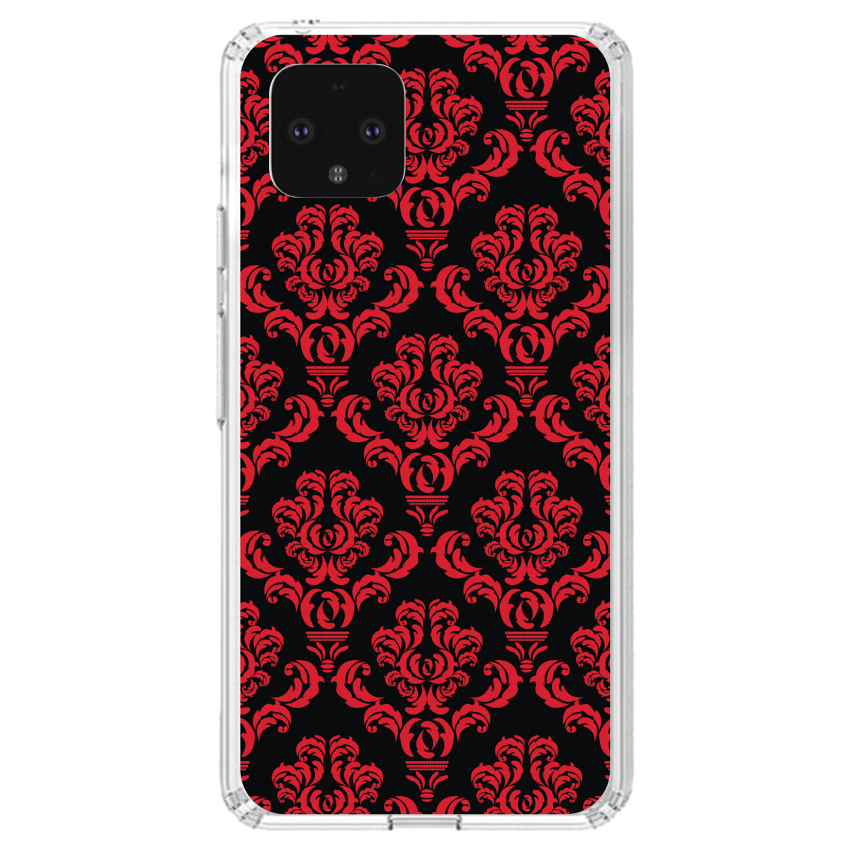 Black Red Damask Pattern Clear Shockproof iPhone Case, view 23