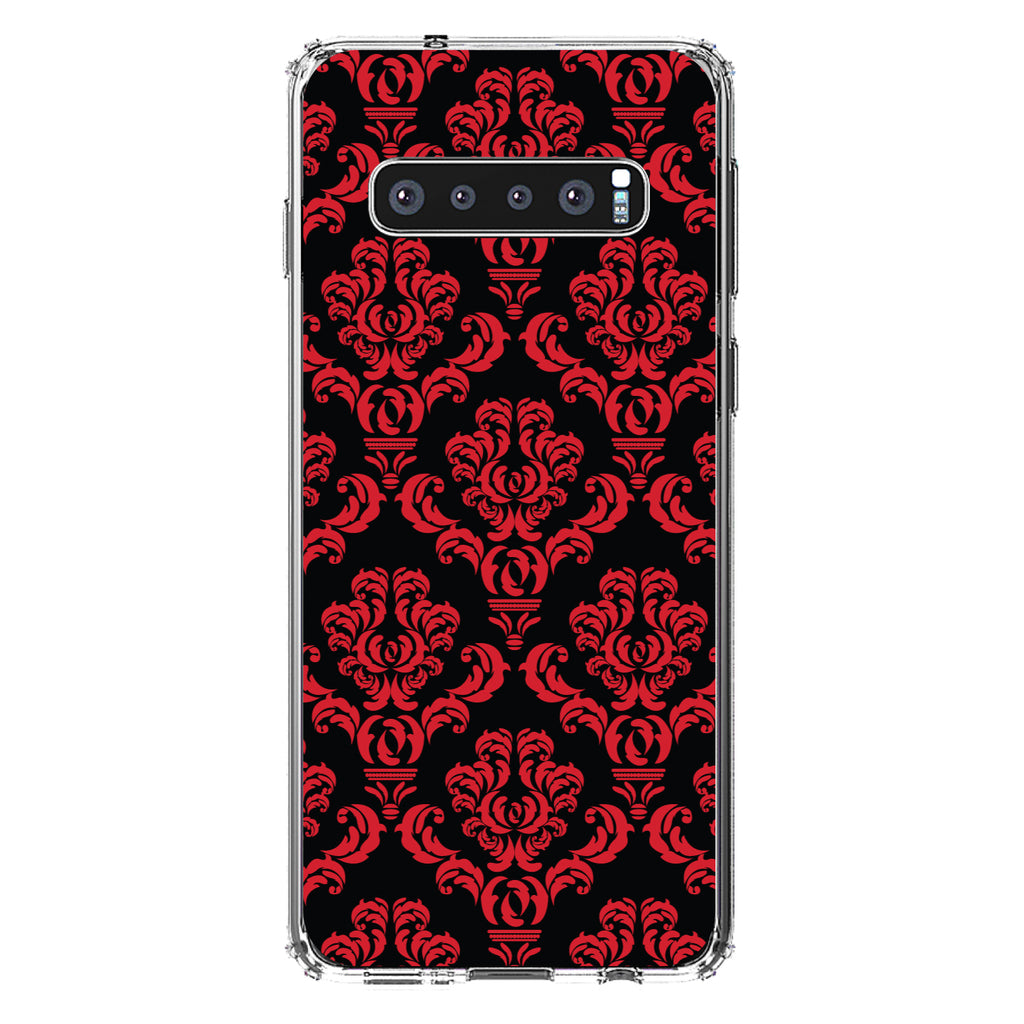 Black Red Damask Pattern Clear Shockproof iPhone Case, view 17