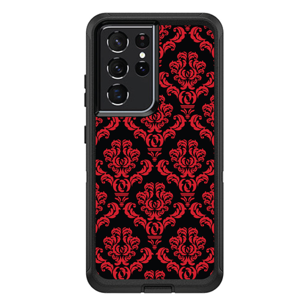 Black Red Damask Pattern OtterBox Defender Case for iPhone & Galaxy, view 7