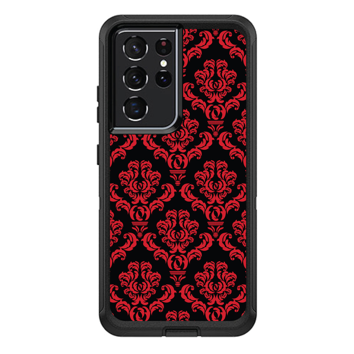 Black Red Damask Pattern OtterBox Defender Case for iPhone & Galaxy, view 7