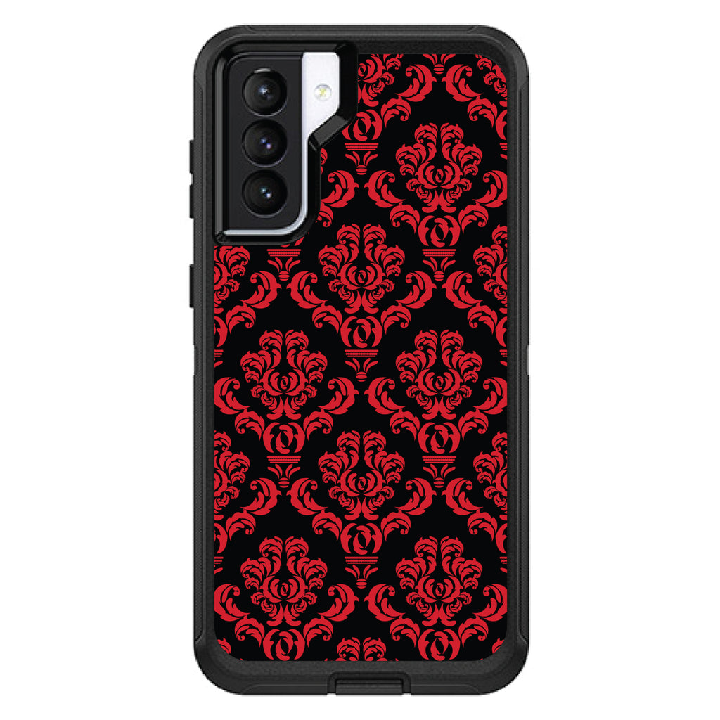 Black Red Damask Pattern OtterBox Defender Case for iPhone & Galaxy, view 6