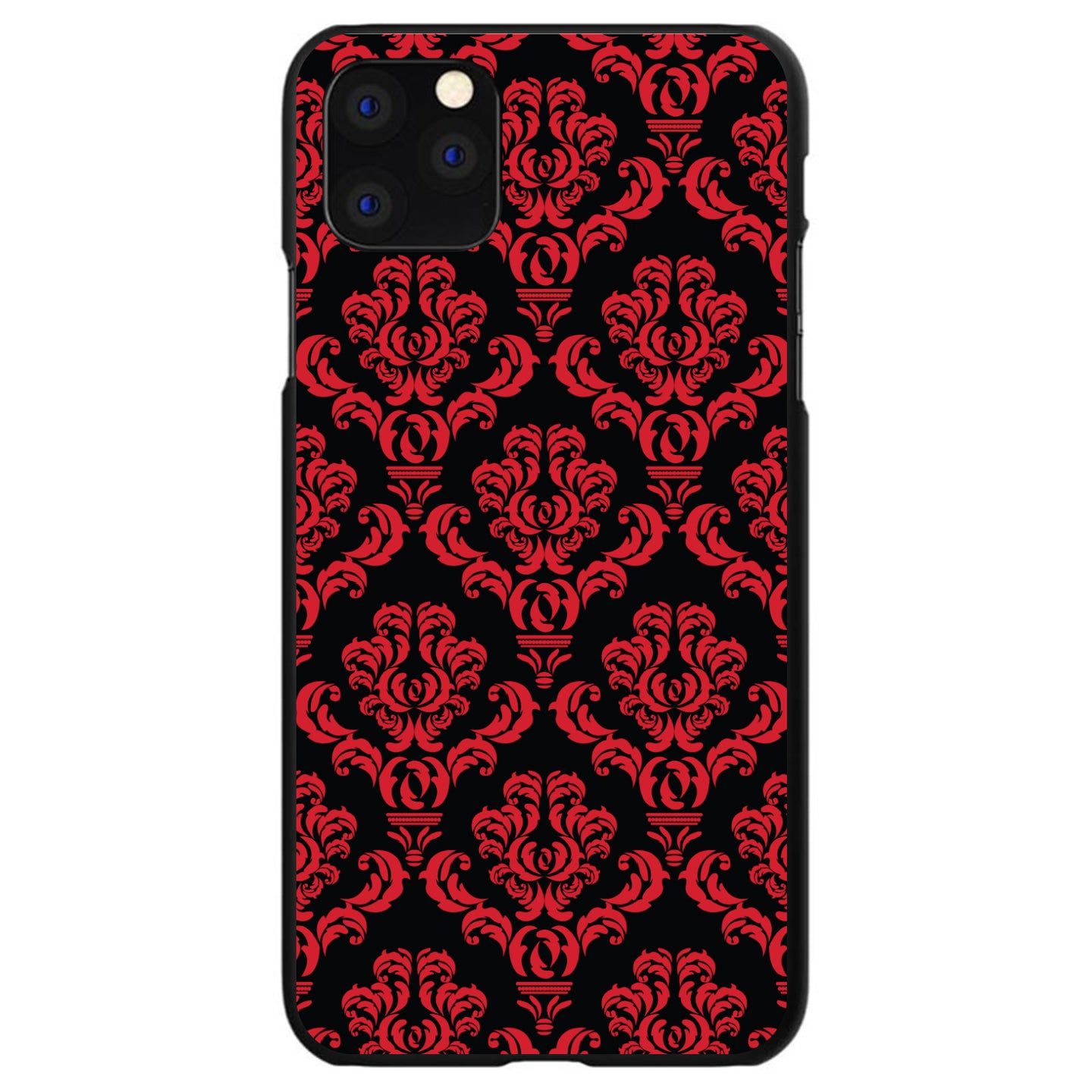 DistinctInk® Hard Plastic Snap-On Case for Apple iPhone or Samsung Galaxy - Black Red Damask Pattern