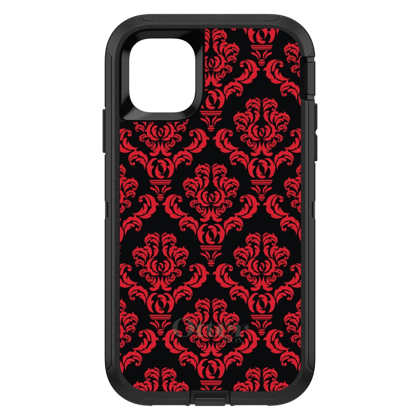 DistinctInk™ OtterBox Defender Series Case for Apple iPhone / Samsung Galaxy / Google Pixel - Black Red Damask Pattern