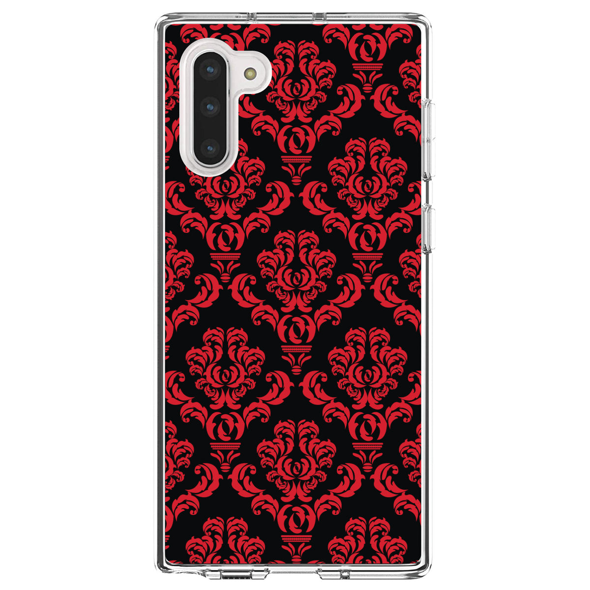 Black Red Damask Pattern Clear Shockproof iPhone Case, view 9