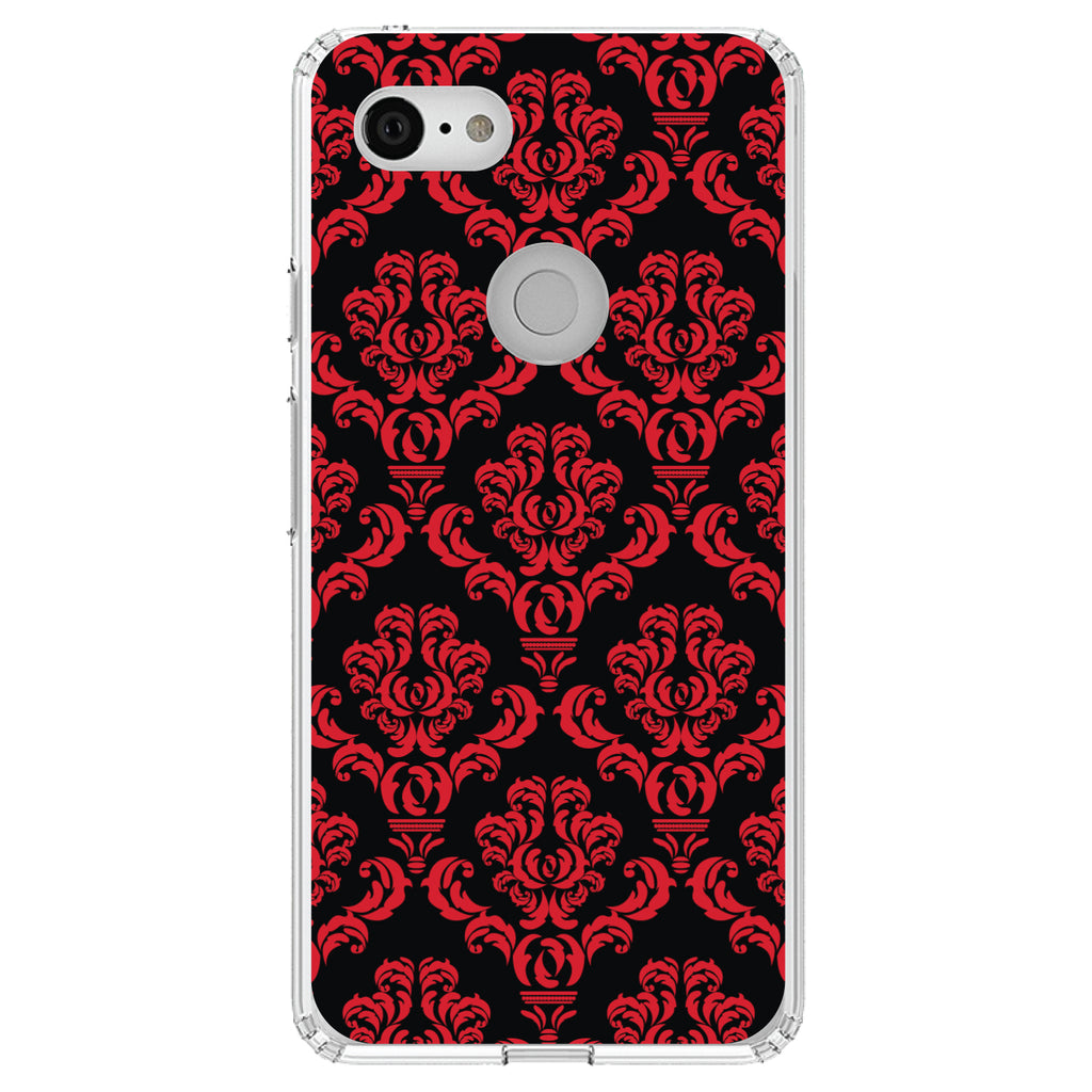 Black Red Damask Pattern Clear Shockproof iPhone Case, view 21
