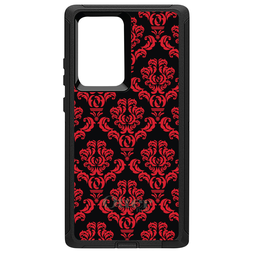 Black Red Damask Pattern OtterBox Defender Case for iPhone & Galaxy, view 13