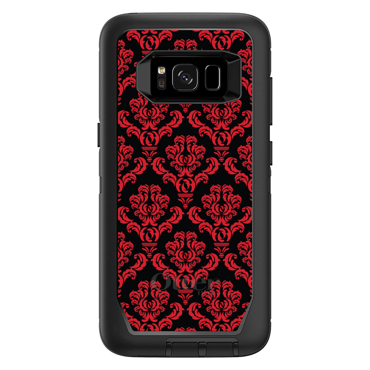 Black Red Damask Pattern OtterBox Defender Case for iPhone & Galaxy, view 12
