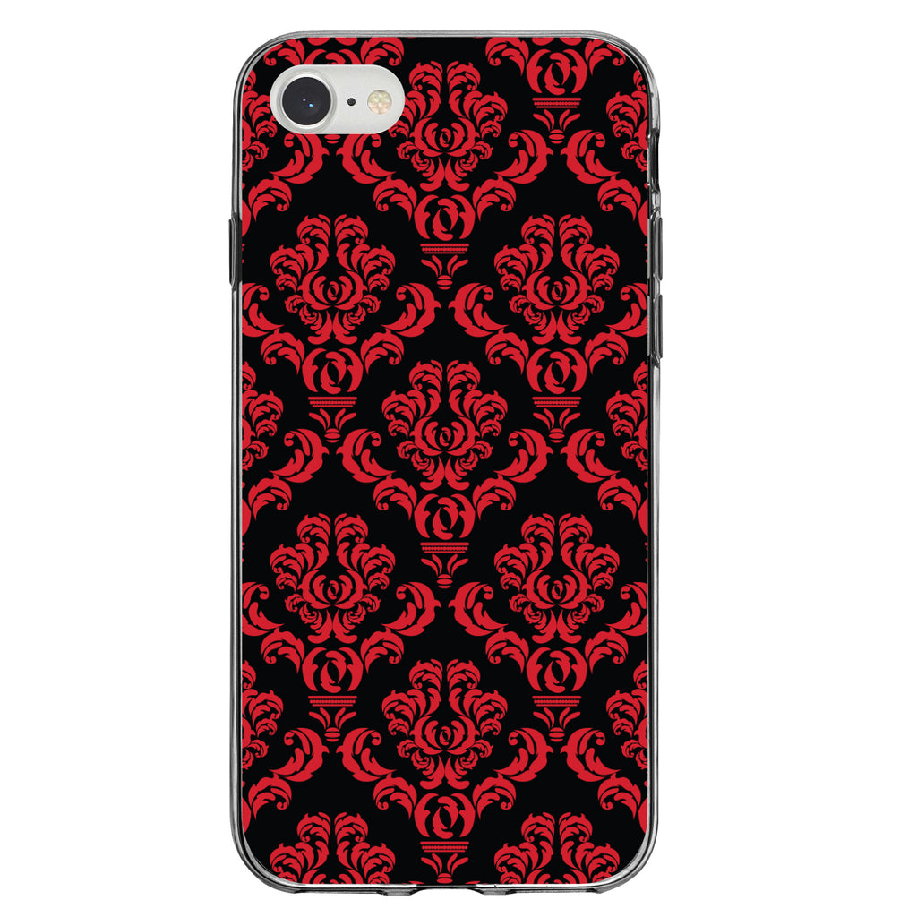 Black Red Damask Pattern Clear Shockproof iPhone Case, view 5