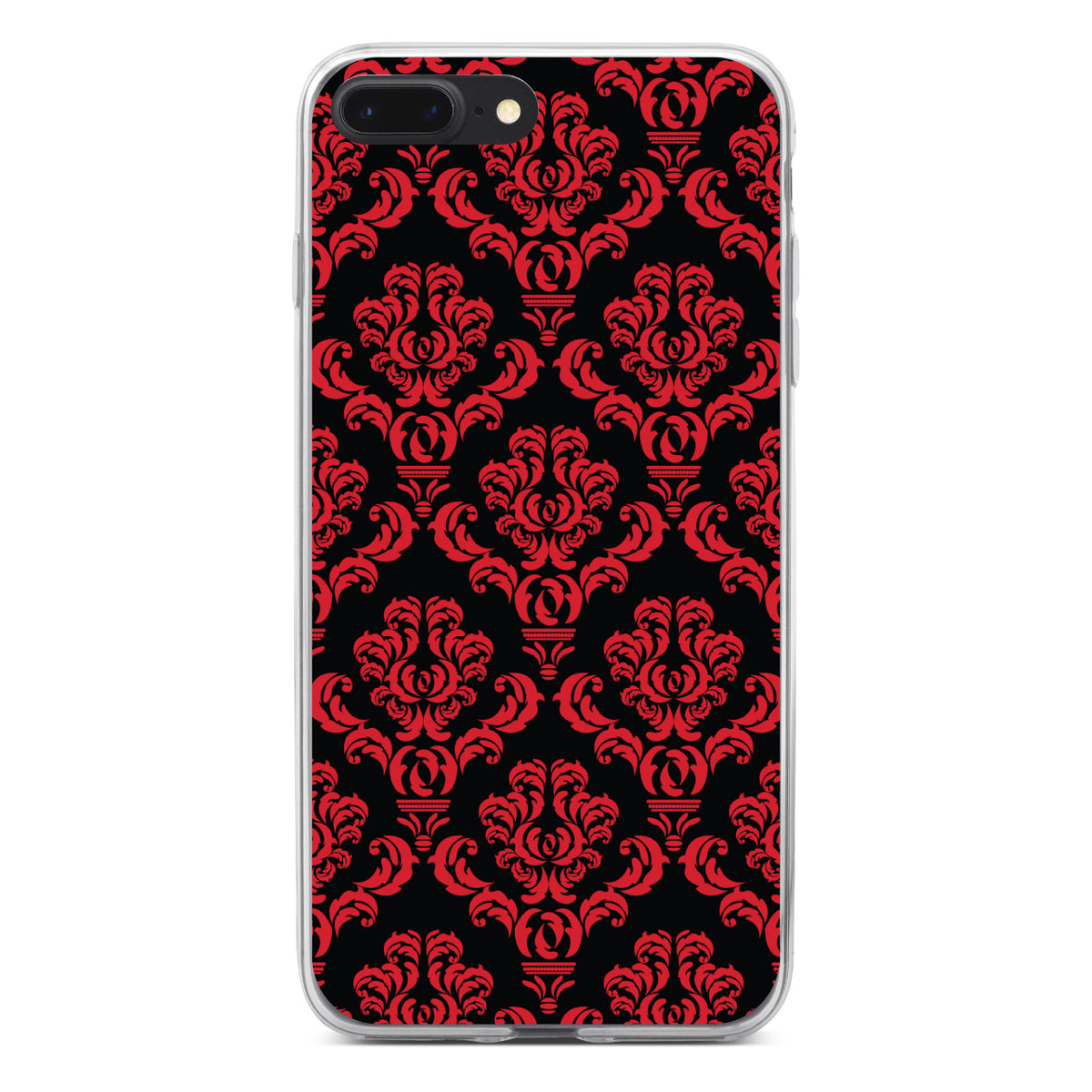 Black Red Damask Pattern Clear Shockproof iPhone Case, view 6