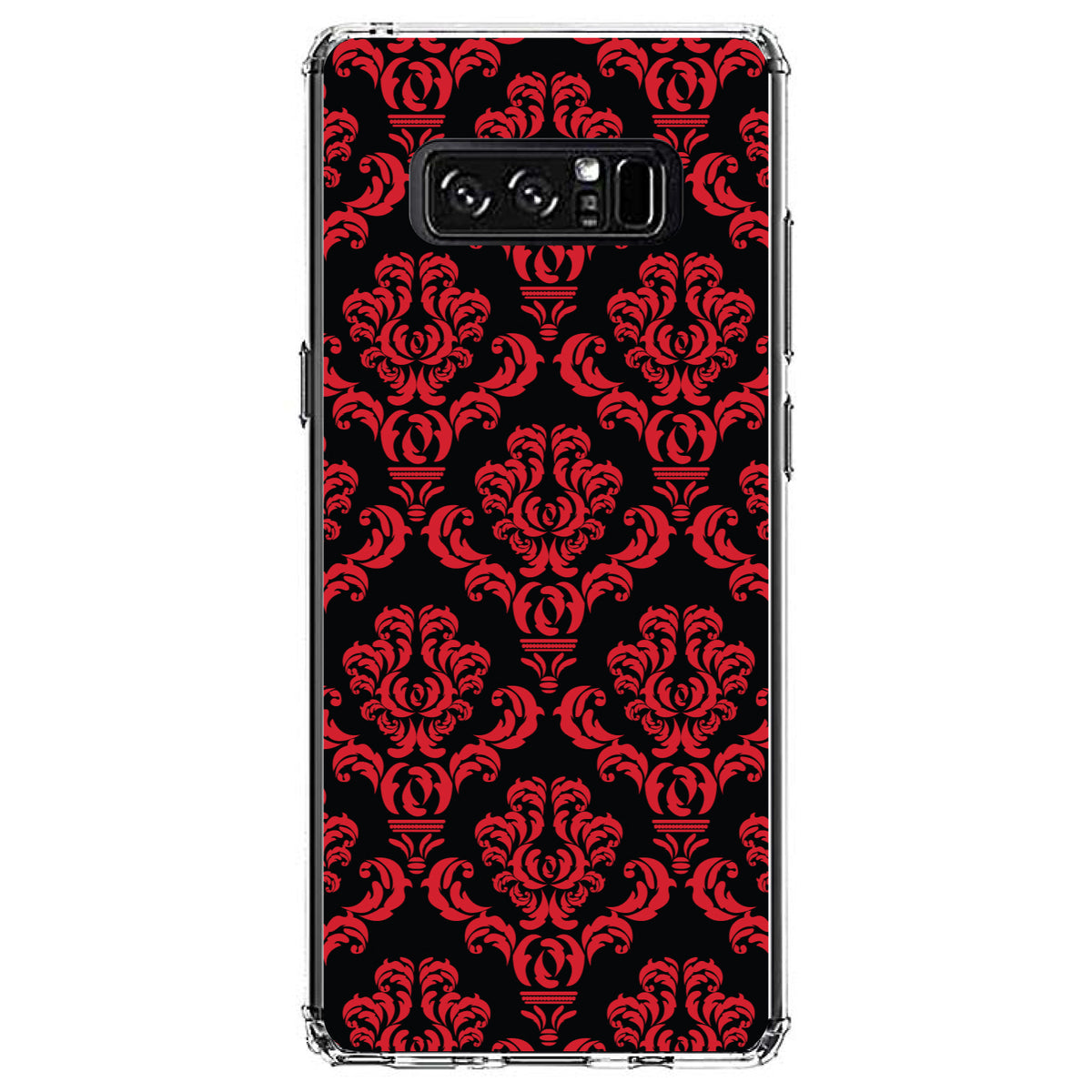 Black Red Damask Pattern Clear Shockproof iPhone Case, view 12