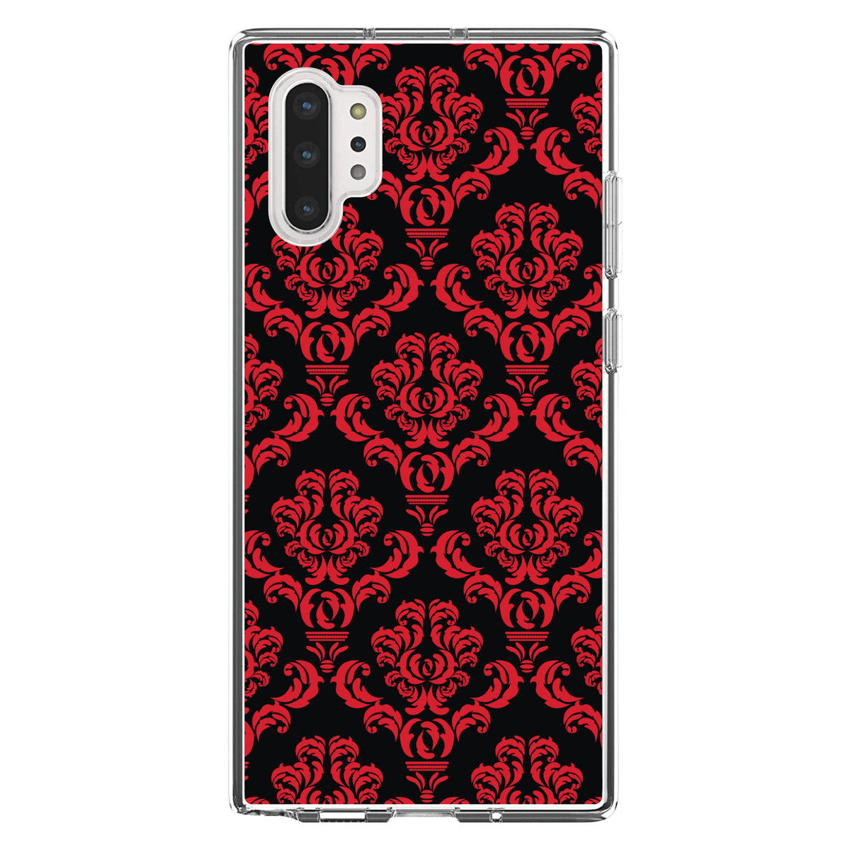 Black Red Damask Pattern Clear Shockproof iPhone Case, view 10