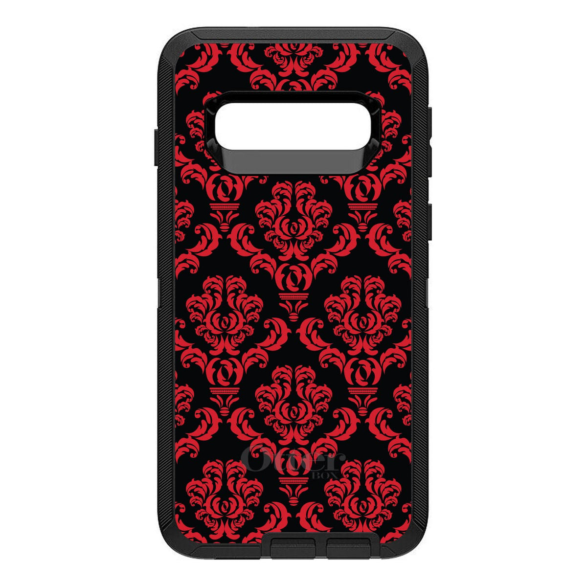 Black Red Damask Pattern OtterBox Defender Case for iPhone & Galaxy, view 9