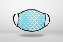 Light Blue White Moroccan Lattice - 3-Ply Reusable Soft Face Mask Covering, Unisex, Cotton Inner Layer