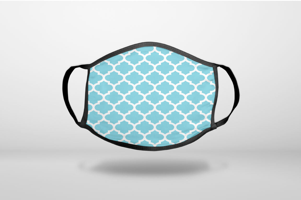 Light Blue White Moroccan Lattice - 3-Ply Reusable Soft Face Mask Covering, Unisex, Cotton Inner Layer