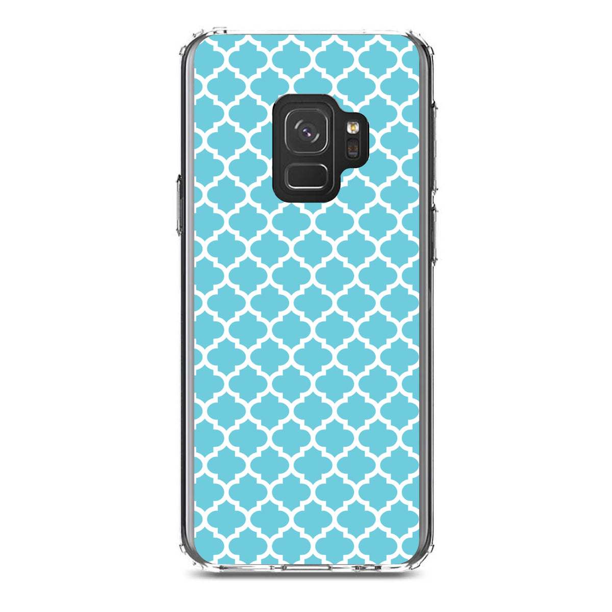 Light Blue White Moroccan Lattice Clear Shockproof iPhone Case, view 19
