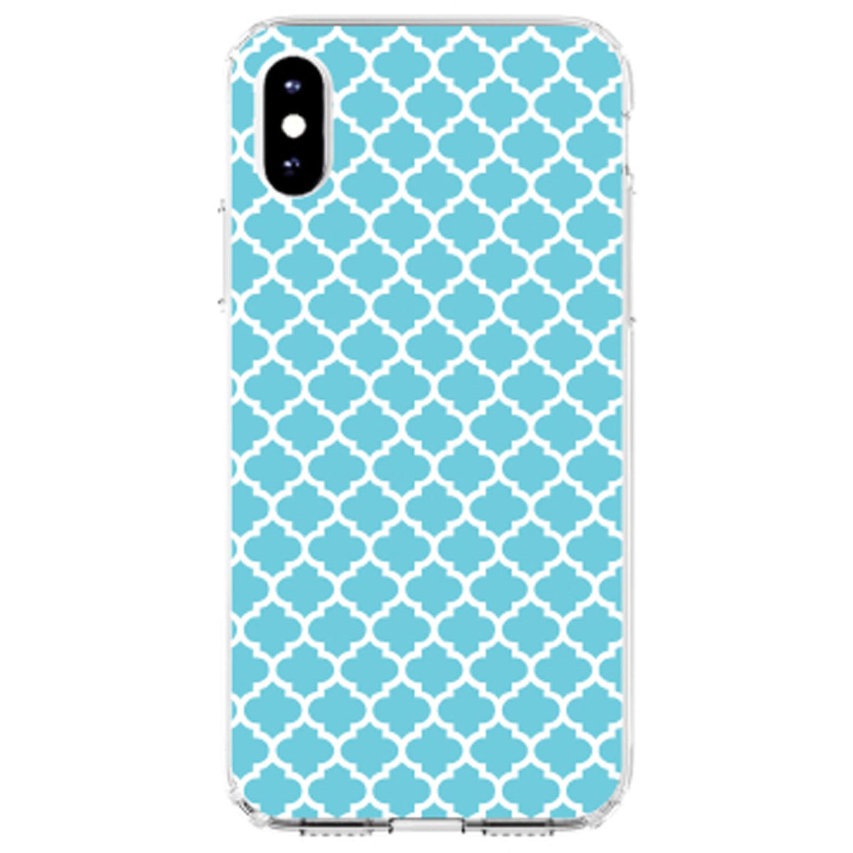 Light Blue White Moroccan Lattice Clear Shockproof iPhone Case, view 4