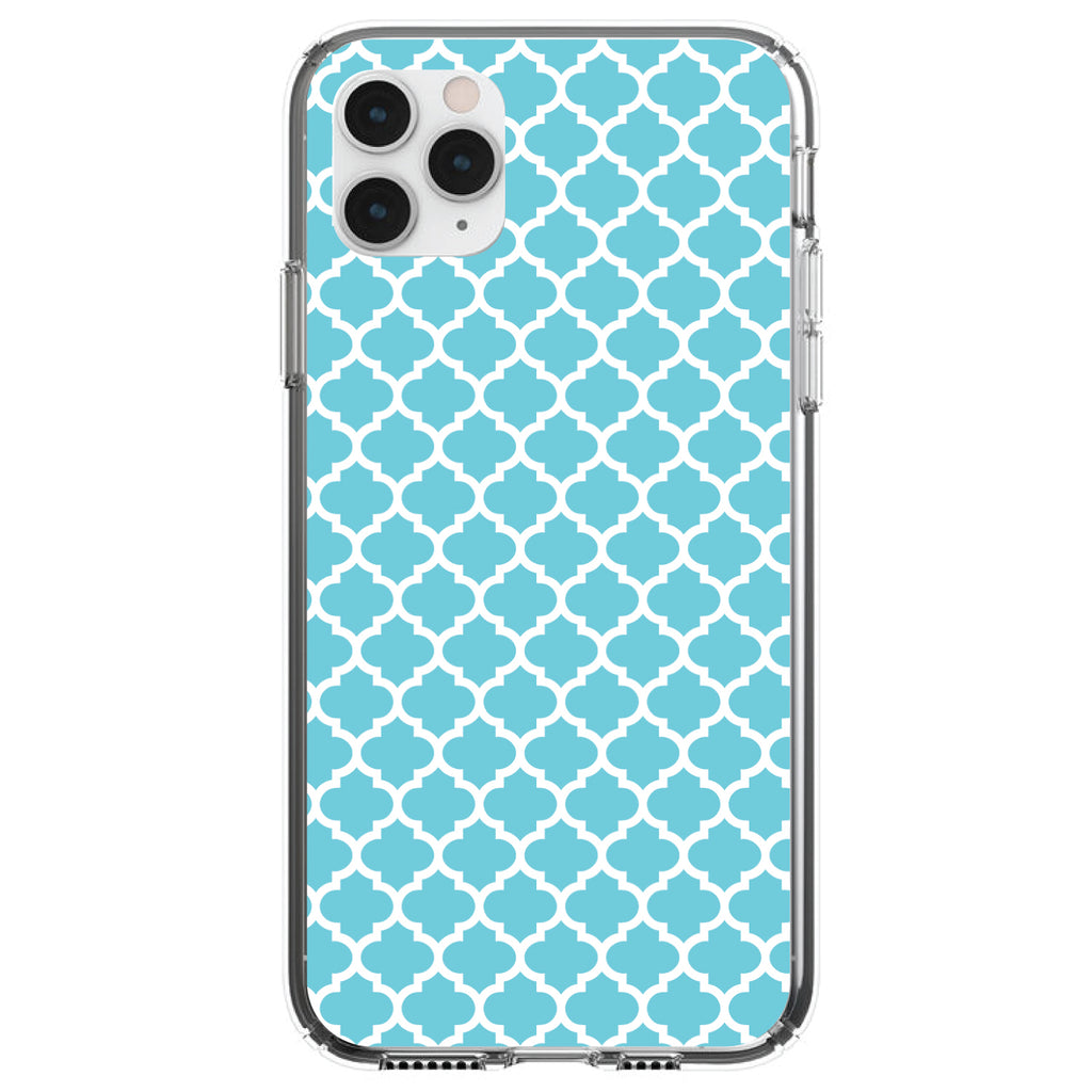 Light Blue White Moroccan Lattice Clear Shockproof iPhone Case