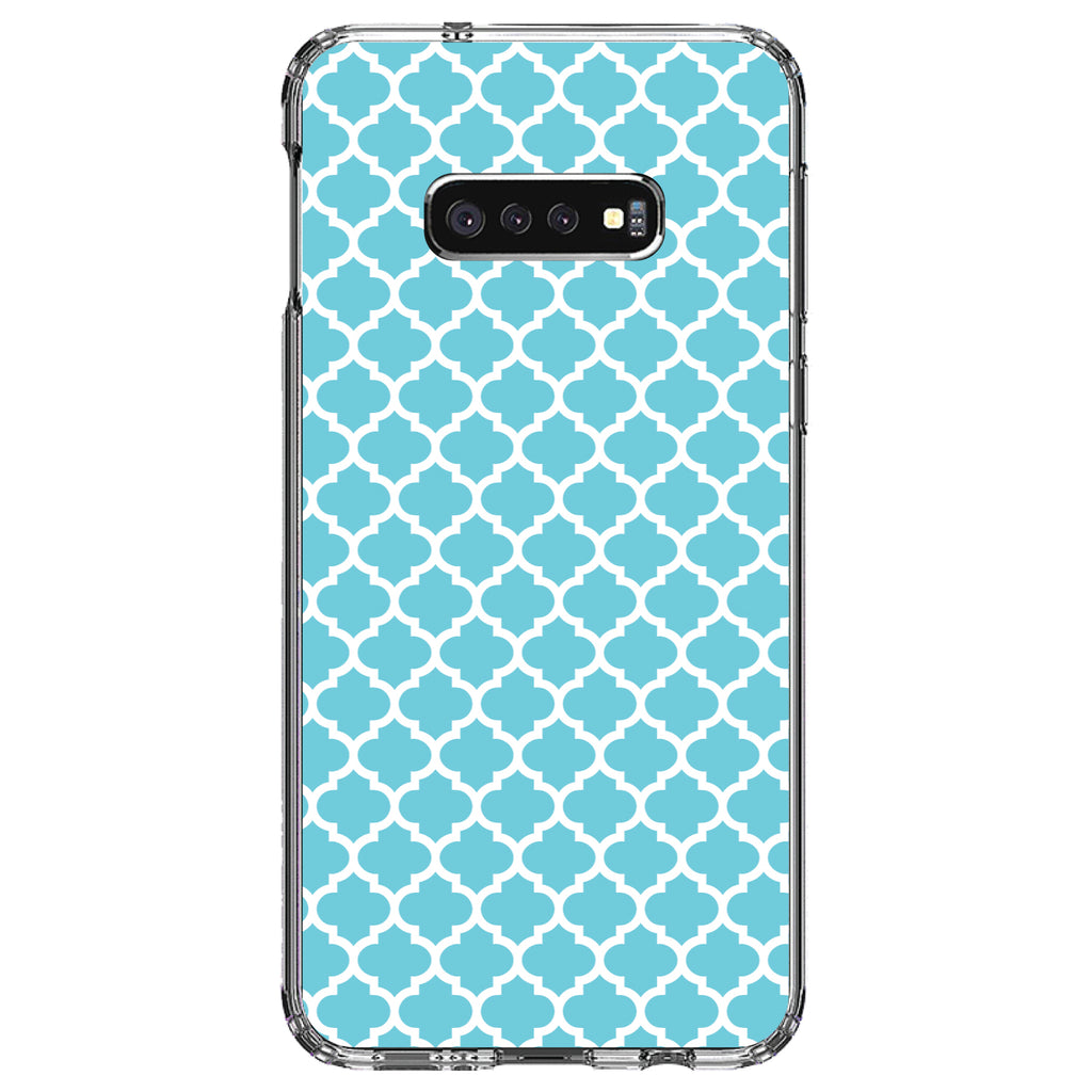 Light Blue White Moroccan Lattice Clear Shockproof iPhone Case, view 18