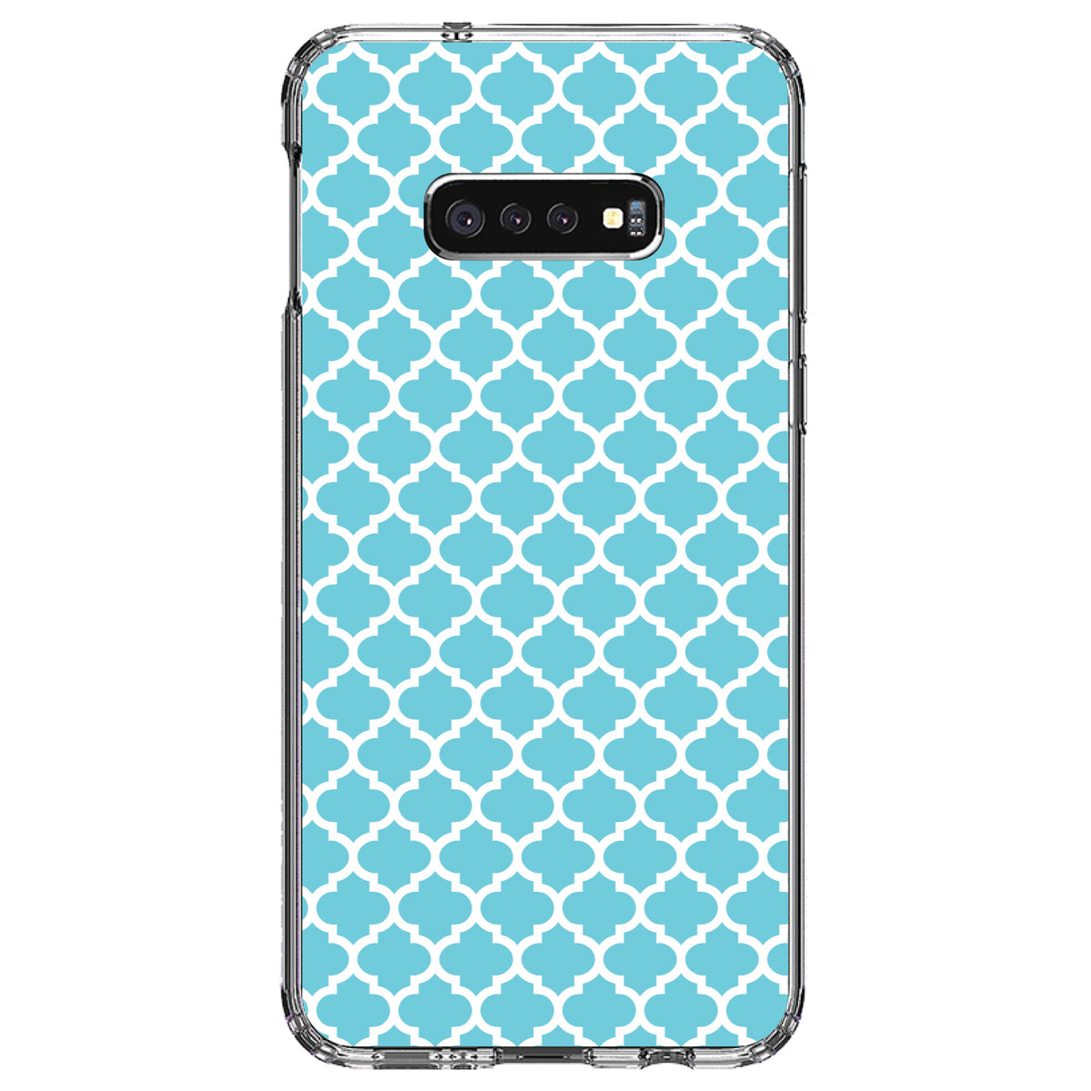 Light Blue White Moroccan Lattice Clear Shockproof iPhone Case, view 18