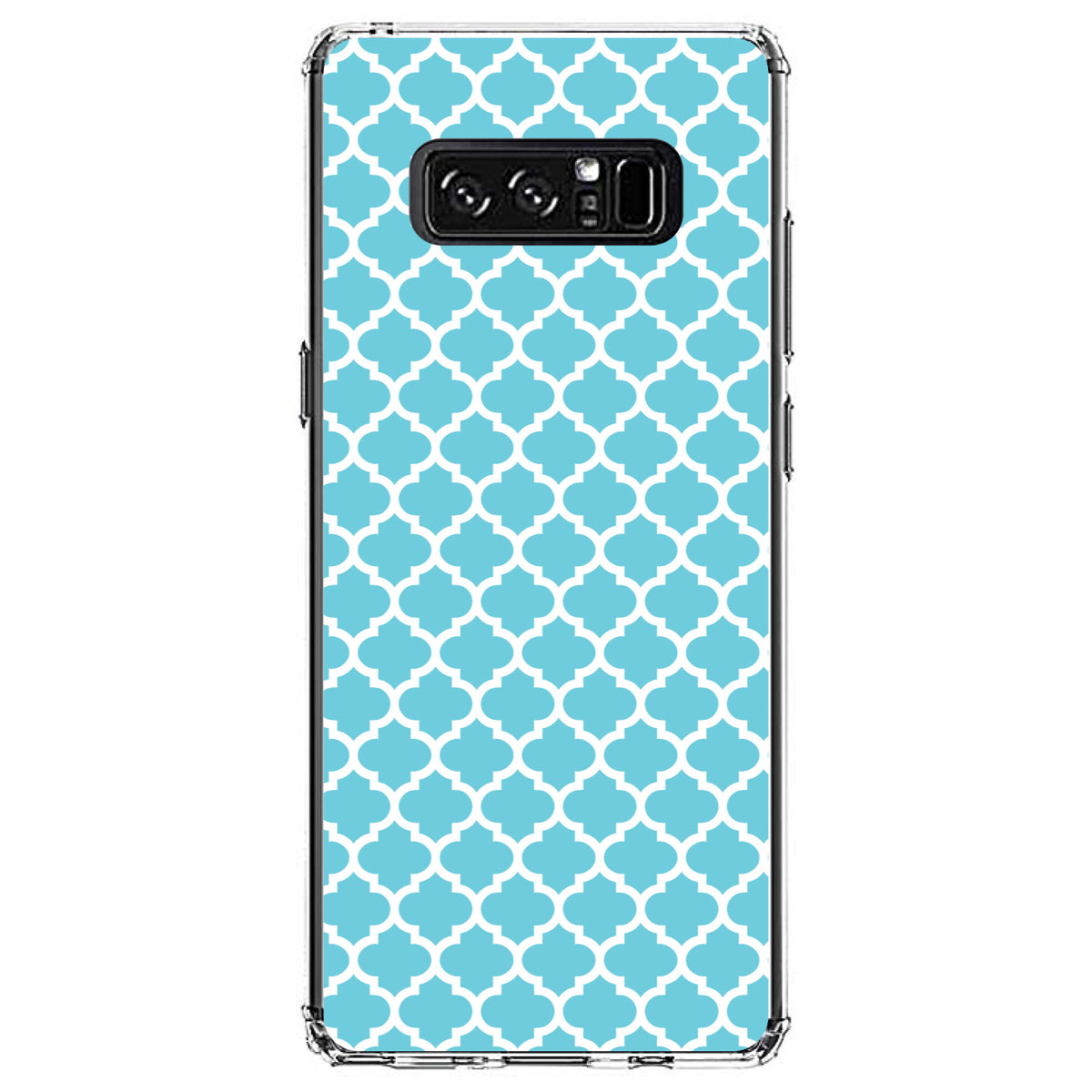 Light Blue White Moroccan Lattice Clear Shockproof iPhone Case, view 12